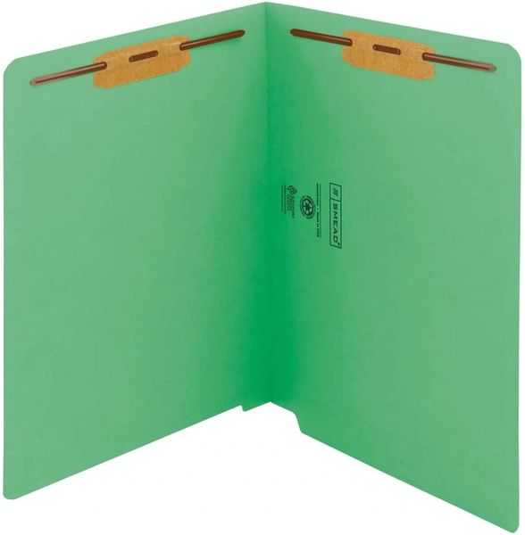 End Tab Fastener File Folder, Reinforced Straight-Cut Tab, 2 Fasteners, Letter Size, Green, 50 per Box , Ofiice 25150