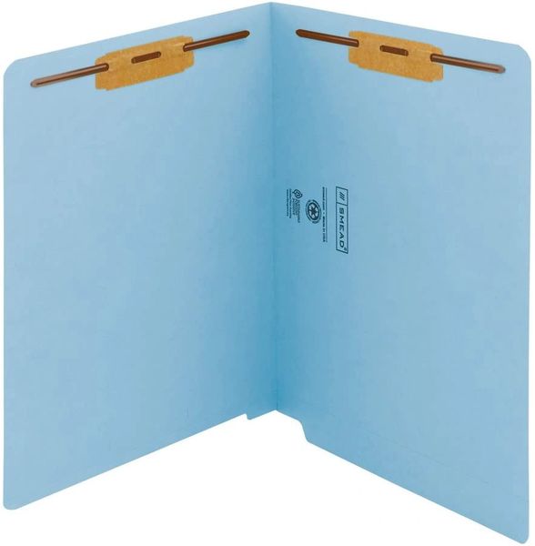 End Tab Fastener File Folder, Reinforced Straight-Cut Tab, 2 Fasteners, Letter Size, Blue, 50 per Box , Office 25050