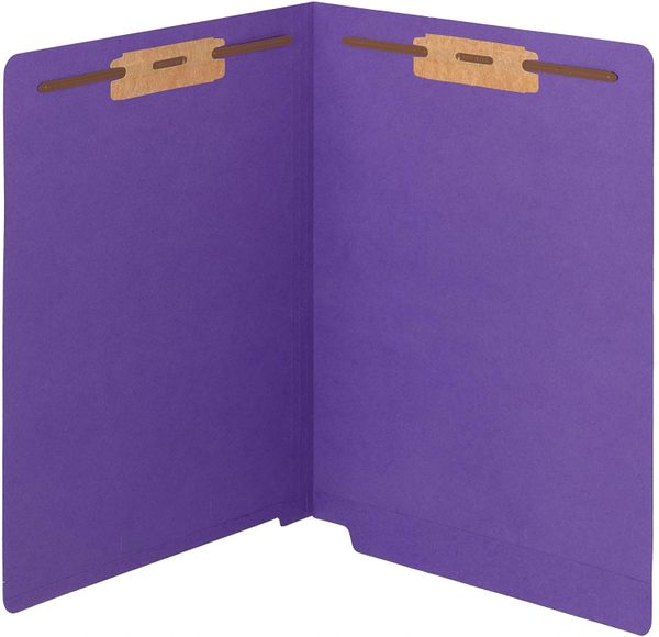 End Tab Fastener File Folder, Reinforced Straight-Cut Tab, 2 Fasteners, Letter Size, Purple, 50 per Box , Office 25550