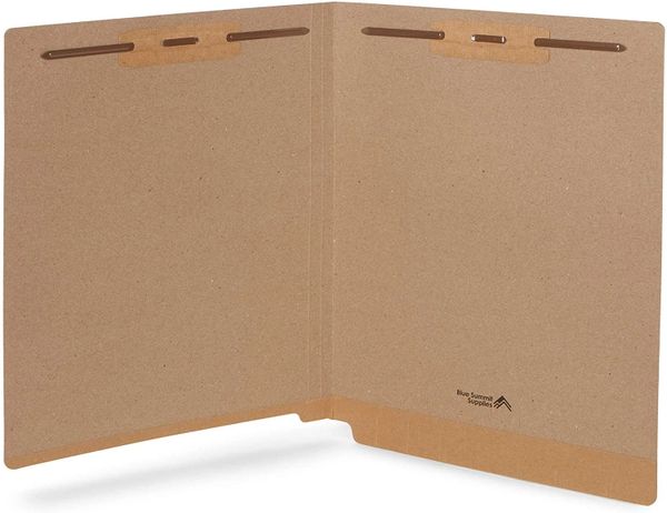 Brown Fastener File Folders, End Tab Folders, 2 Fasteners, Reinforced Straight Cut Tab Files with Two Prongs, Letter Size, Kraft, 50 Pack , Office Brown Folder