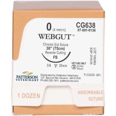 WebGut Sutures CG638, 30" (FS) , Size 0 , 12/Box , PATTERSON 21275197