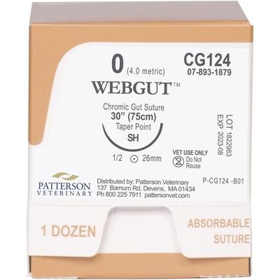 WebGut Sutures CG124, 30" (SH) , Size 0 , 12/Box , PATTERSON 21282804