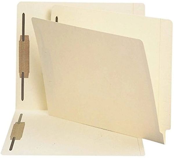 End Tab Fastener File Folder, Shelf-Master Reinforced Straight-Cut Tab, 2 Fasteners, Letter Size, Manila, 250 per Box , Office 34125