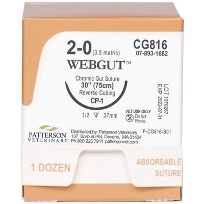 WebGut Sutures CG816, 30" (CP-1) , Size 2 , 12/Box , PATTERSON 21282413