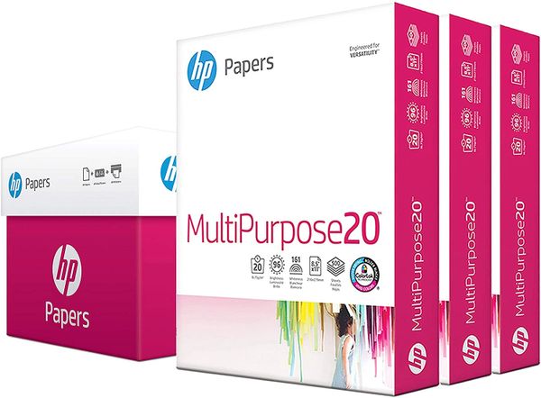 HP Printer Paper 8.5x11 MultiPurpose 20 lb 3 Ream Case 1500 Sheets 96 Bright Made in USA FSC Certified Copy Paper HP Compatible , Office 112530C