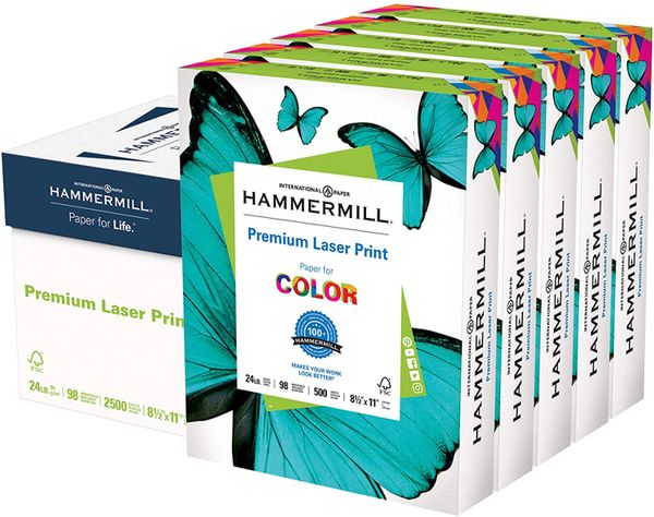 Hammermill Printer Paper, Premium Laser Print 24 lb, 8.5 x 11 5 Ream (2,500 Sheets) - 98 Bright, Made in the USA, Office 104640C