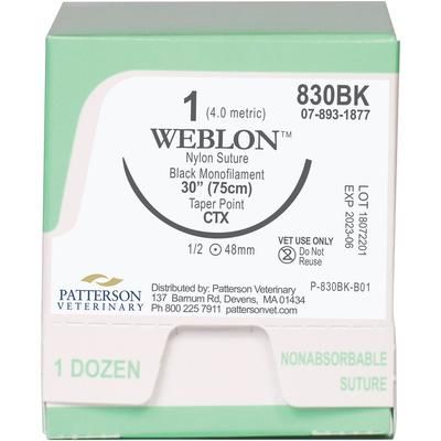 WebLon Sutures 830BK, 30" (CTX) , Size 1 , 12/Box , PATTERSON 21282802