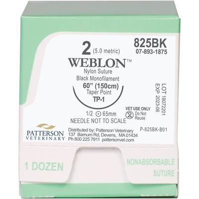 WebLon Sutures 825BK, 60" (TP-1) , Size 2 , 12/Box , PATTERSON 21282801