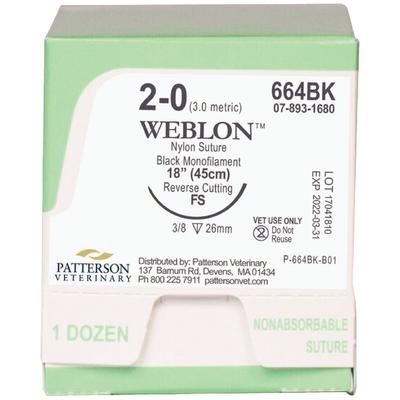 WebLon Sutures 664BK, 18" (FS) , Size 2 , 12/Box , PATTERSON 21282411