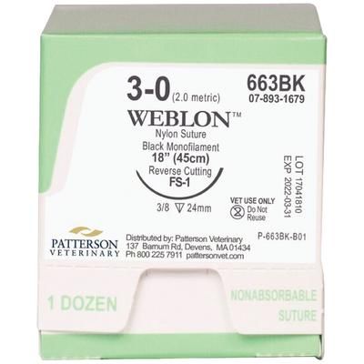 WebLon Sutures 663BK, 18" (FS-1) , Size 3 , 12/Box , PATTERSON 21282410