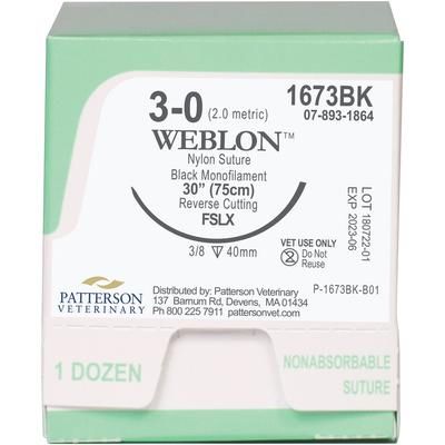 WebLon Sutures 1673BK, 30" (FSLX) , Size 3 , 12/Pack , PATTERSON 21282791