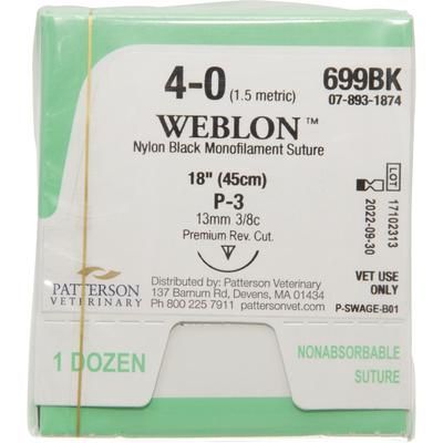 WebLon Sutures 699BK, 18" (P-3) , Size 4 , 12/Box , PATTERSON 21282800