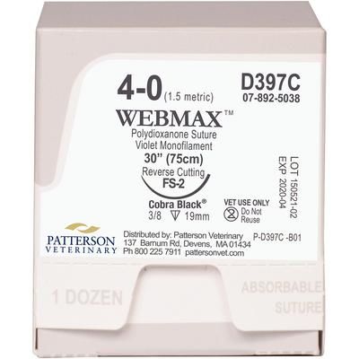 WebMax™ Cobra Black™ Sutures 4/0, 12/Box < D397C, (FS-2) , PATTERSON 21275290