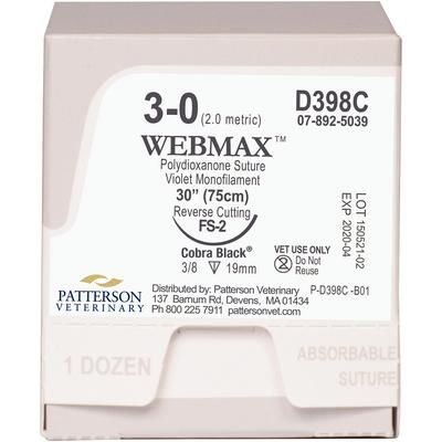 WebMax™ Cobra Black™ Sutures 3/0, 12/Box , D398C, (FS-2) , PATTERSON 21275286