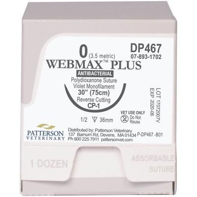 Webmax Plus Sutures DP467, 30" (CP-1) , Size 0 , 12/Box , PATTERSON 21282430