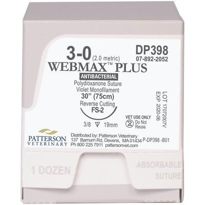 Webmax™ Plus Sutures DP398, 30" (FS-2) , Size 3 , 12/Box , PATTERSON 21276161