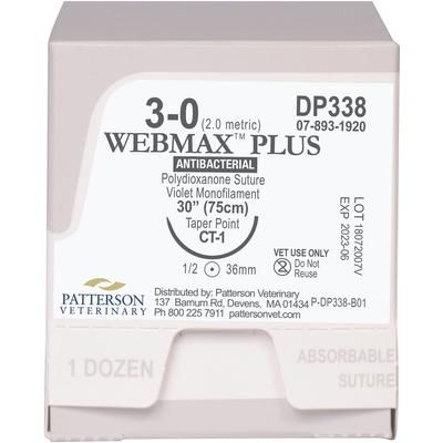 Webmax Plus Sutures DP338, 30" (CT-1) , Size 3 , 12/Box , PATTERSON 21282818