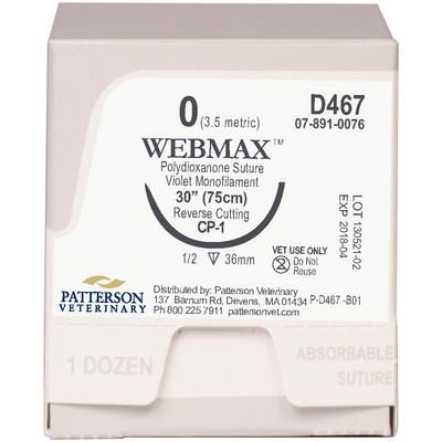 WebMax™ Sutures D467, 30" (CP-1) , Size 0 , 12/Box , PATTERSON 21275029