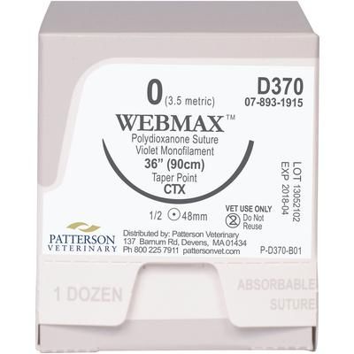 WebMax Sutures D370, 36" (CTX) , Size 0 , 12/Box , PATTERSON 21282813