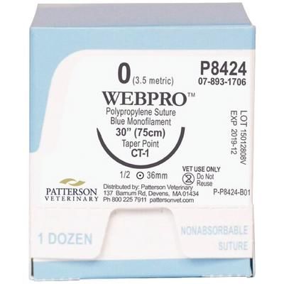 WebPro Sutures P8424, 30" (CT-1) , Size 0 , 12/Box, PATTERSON 21282434