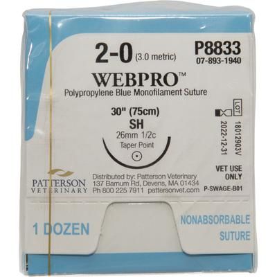 WebPro Sutures P8833, Size 2 , 12/Box , 30" (SH) , PATTERSON 21282839