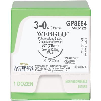 WebGlo™ Sutures GP8684, 30" (FS-1) , Size 3-0 , 12/Box , PATTERSON 21282823