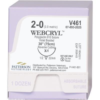 WebCryl Sutures V461, Size 2-0 , 12/Box , 30" (X-1) , PATTERSON 21282902