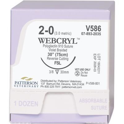 WebCryl Sutures V586, Size 2-0 , 12/Box , 30" (FSL) , PATTERSON 21282912