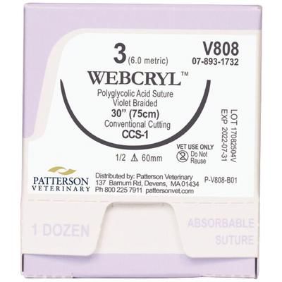 WebCryl Sutures V808, Size 3-0 , 12/Box , 30" (CCS-1) , PATTERSON 21282460