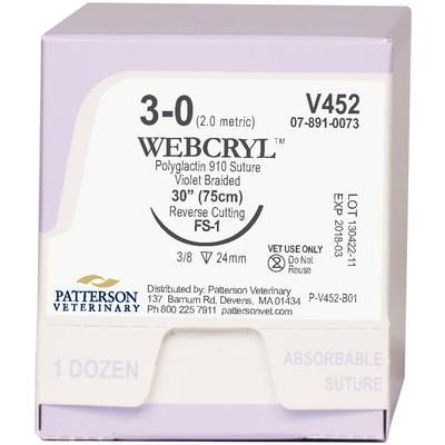 WebCryl™ Sutures V452, 30" (FS-1) , Size 3-0 , 12/Box , PATTERSON 21275151