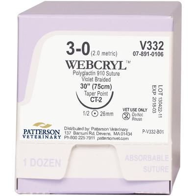 WebCryl™ Sutures V332, 30" (CT-2) , Size 3-0 , 12/Box , PATTERSON 21275149