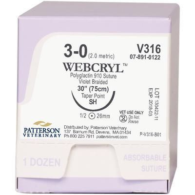 WebCryl™ Sutures V316, 30" (SH) , Size 3-0 , 12/Box , PATTERSON 21275148