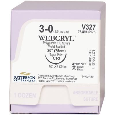 WebCryl™ Sutures V327, 30" (CT-3) , Size 3-0 , 12/Box , PATTERSON 21275144