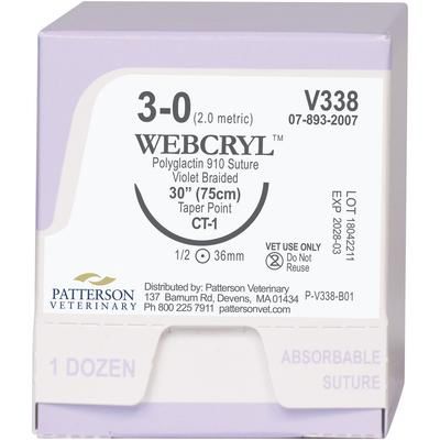 WebCryl Sutures V338, Size 3-0 , 12/Box ,30" (CT-1), PATTERSON 21282885