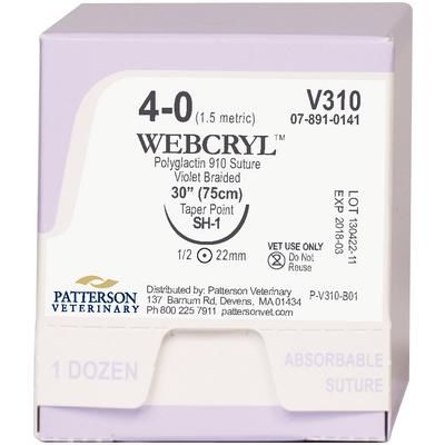 WebCryl™ Sutures V310, 30" (SH-1) , Size 4-0 , 12/Box , PATTERSON 21275049