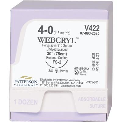 WebCryl Sutures V422, Size 4-0 , 12/Box , 30" (FS-2) , PATTERSON 21282897