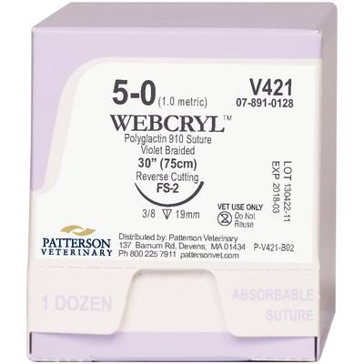 WebCryl™ Sutures V421, 30" (FS-2), Size 5-0 , 12/Box , Undyed , PATTERSON 21275168