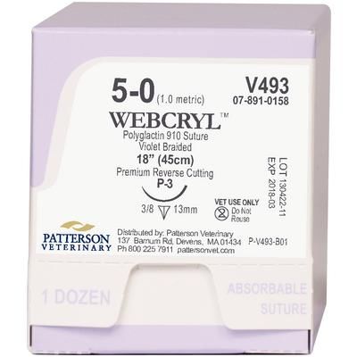 WebCryl™ Sutures V493, 18" (P-3), Undyed , Size 5-0 , 12/Box , PATTERSON 21275164