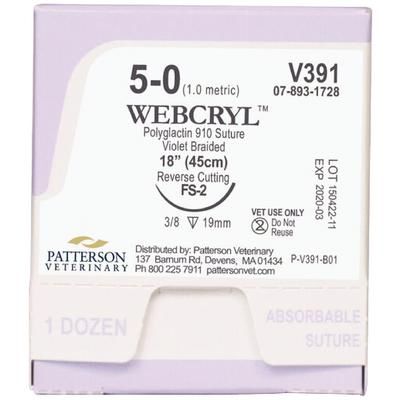 WebCryl Sutures V391, Size 5-0 , 12/Box , 18" (FS-2) , PATTERSON 21282456