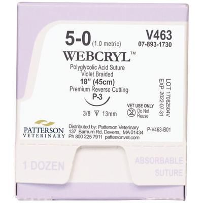 WebCryl Sutures V463, size 5-0 , 12/Box , 18" (P-3) , PATTERSON 21282458