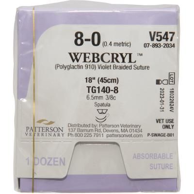 WebCryl Sutures V547, Size 8.0 , 12/Box , 18" (TG140-8) , PATTERSON 21282911