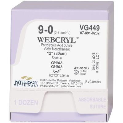 WebCryl™ Sutures VG449, 12" (CS160-8) , Size 9-0 , 12/Box , PATTERSON 21275172