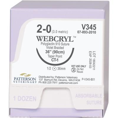 WebCryl Sutures V345, Size 2-0 , 12/Box , 36" (CT-1) , PATTERSON 21282887