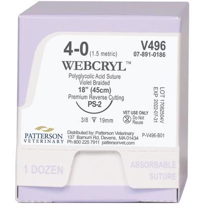 WebCryl™ Sutures V496, 18" (PS-2), Undyed , Size 4-0 , 12/Box , PATTERSON 21275163