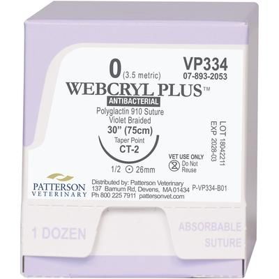 Webcryl Plus Sutures VP334, Size 0 , 12/Box , 30" (CT-2) ,PATTERSON 21282930