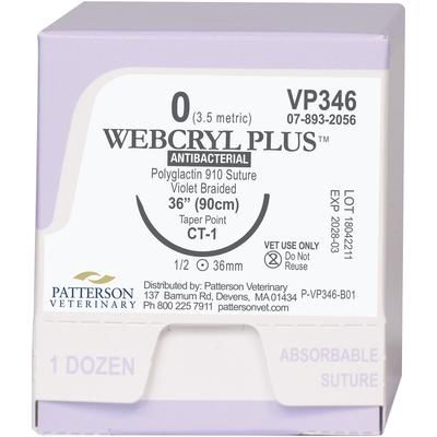 Webcryl Plus Sutures VP346, Size 0 , 12/Box , 36" (CT-1) , PATTERSON 21282933