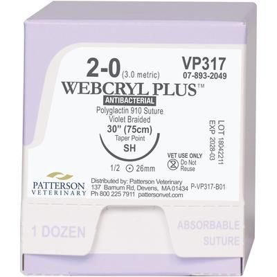 Webcryl Plus Sutures VP317, Size 1-0 , 12/Box , 30" (SH) , PATTERSON 21282926