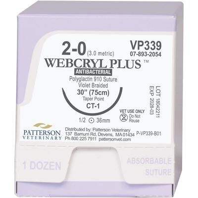 Webcryl Plus Sutures VP339, Size 2-0 , 12/Box , 30" (CT-1) , PATTERSON 21282931