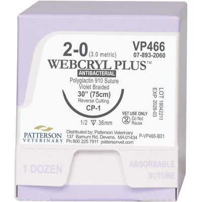 Webcryl Plus Sutures VP466, Size 2-0 , 12/Box , 30" (CP-1) , PATTERSON 21282937