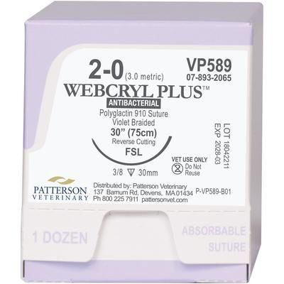 Webcryl Plus Sutures VP589, Size 2-0 , 12/Box , 30" (FSL) ,PATTERSON 21282969